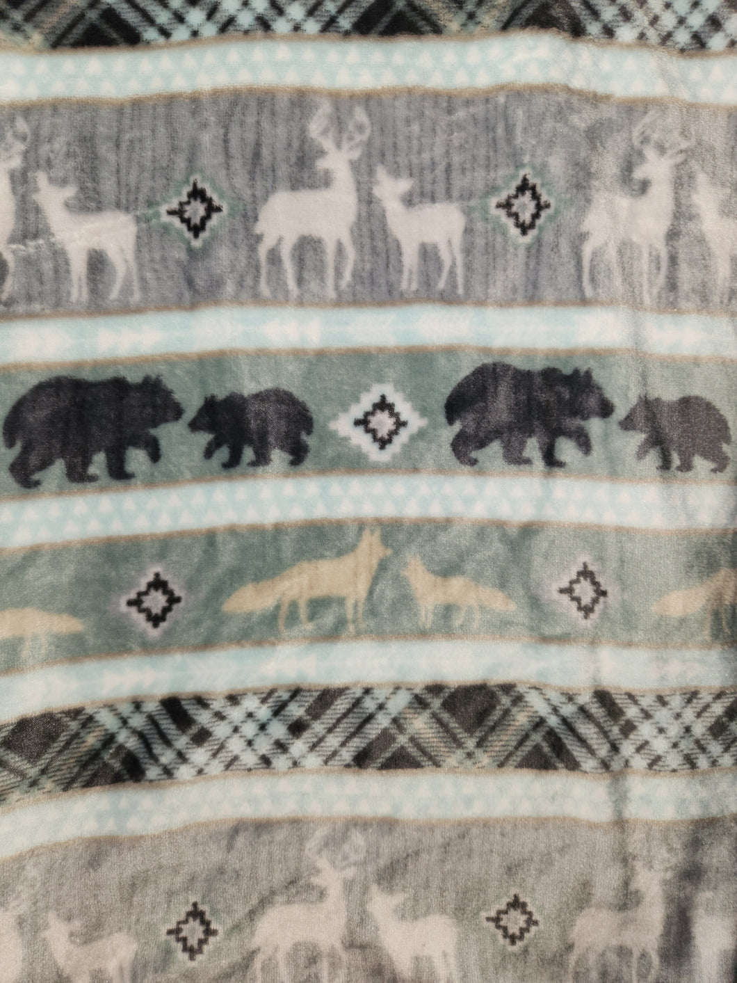 Throw Blanket - Woodland Animals, Stripes, Aqua, Grey & Tan Sew Lush