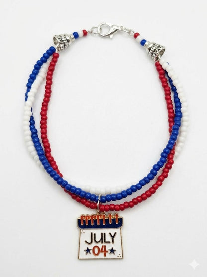 Handmade Beaded Bracelet, 3-Strand Seed Beads - Red, White & Blue 'Patriotic'