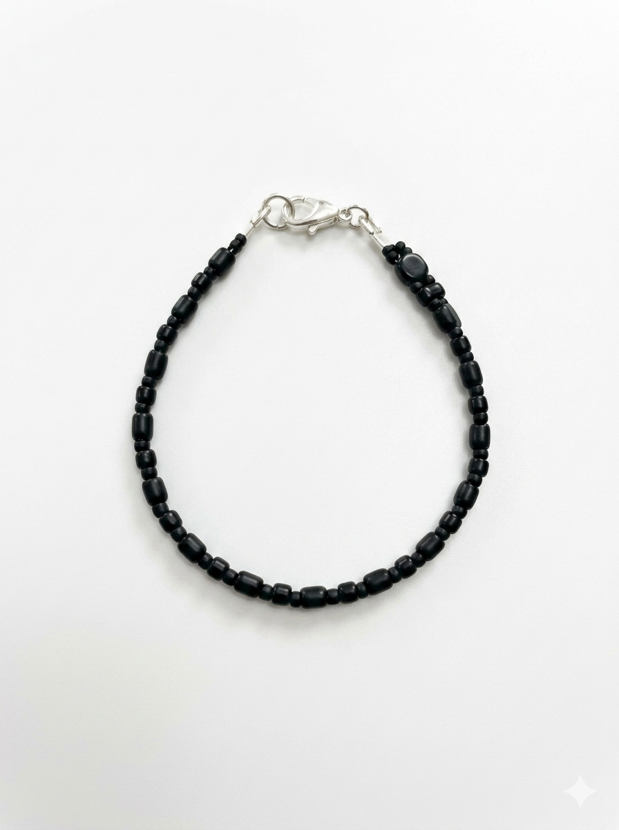 Handmade Beaded Bracelet - Duo, Hexagon & Bar - Black Matte