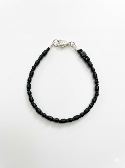 Handmade Beaded Bracelet - Duo, Hexagon & Bar - Black Matte