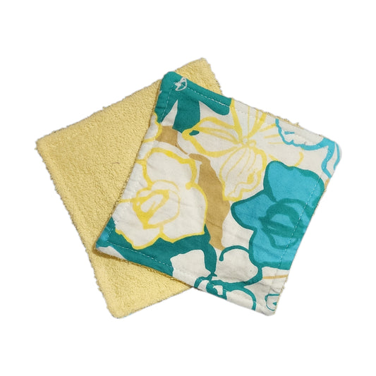 Baby Small Washcloth Pair - Florals, Teals & Tans on White