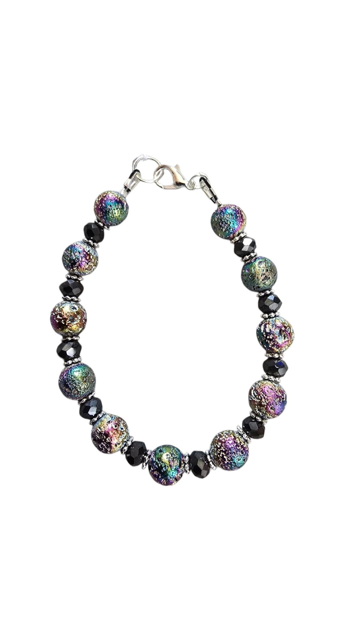 Handmade Beaded Bracelet, Oil Slick & Crystal