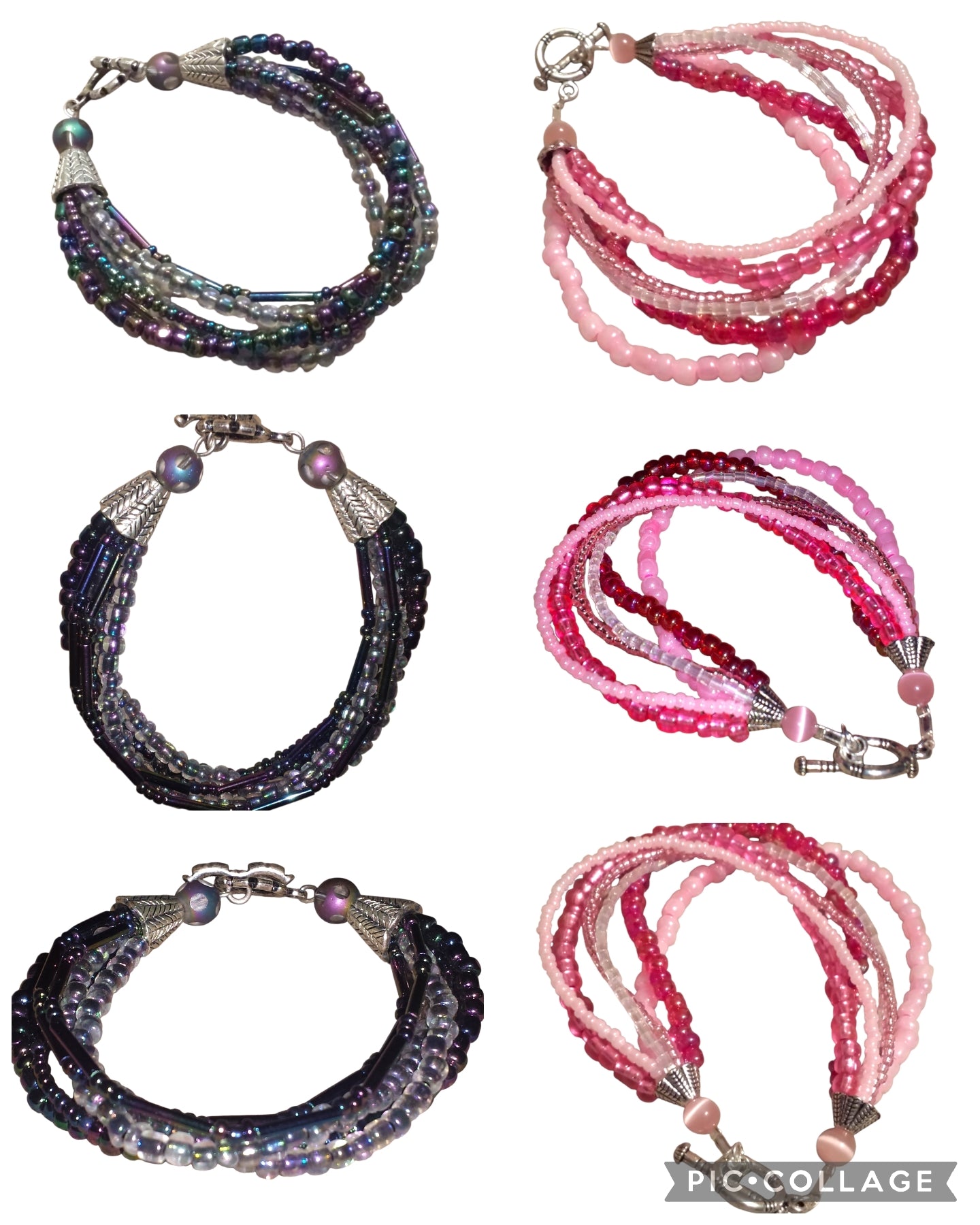 Handmade Beaded Bracelet, 6-Strand, Glass & Seed - Assorted Colors