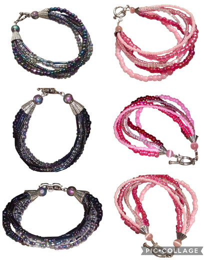 Handmade Beaded Bracelet, 6-Strand, Glass & Seed - Assorted Colors