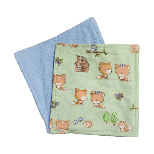 Baby Large Washcloth Pair - Little Foxes on Sage Green