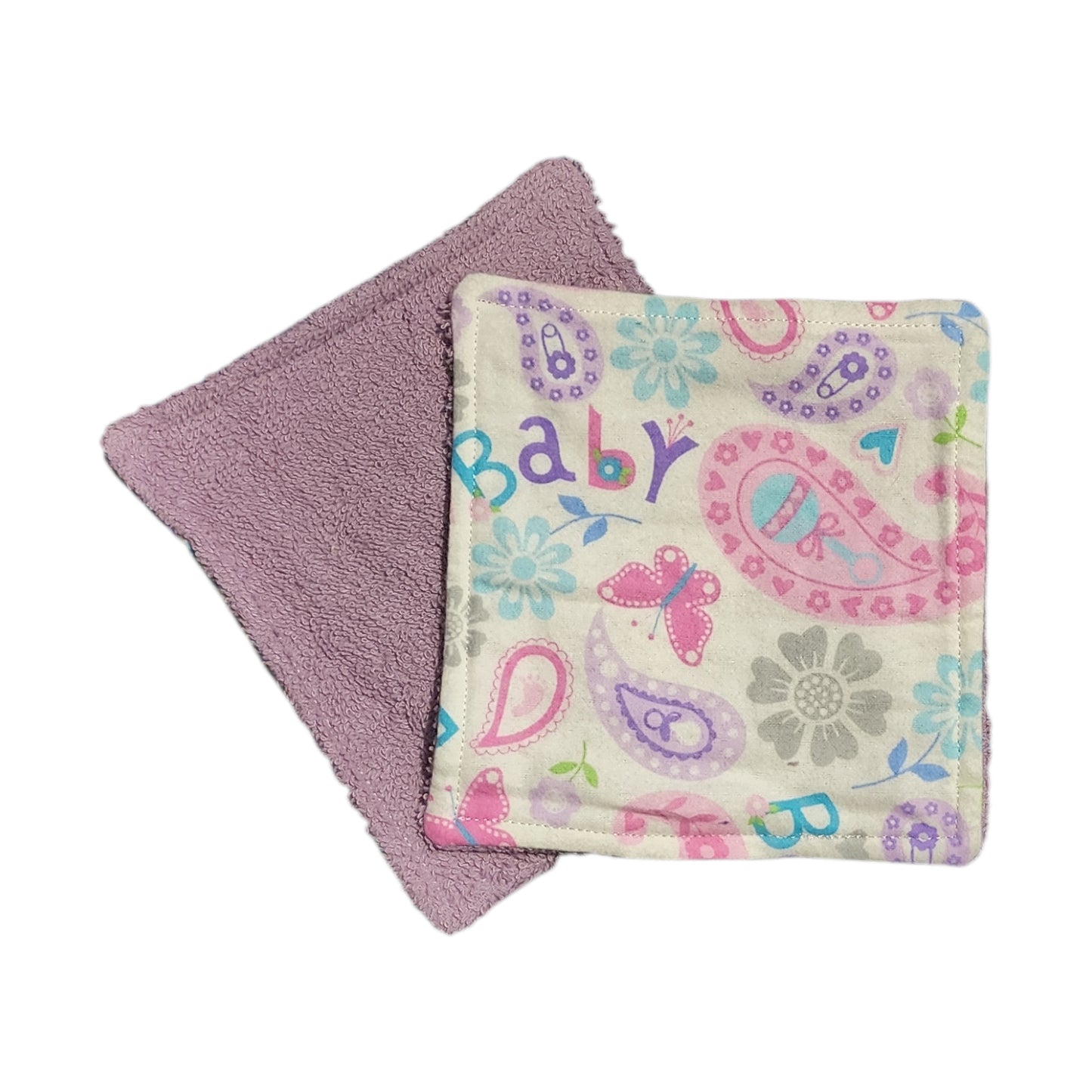 Baby Small Washcloth Pair - Baby, Paisley Pastels on White