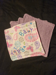 Wash Cloth - Small - 4 Pack - Baby, Paisley Pastels on White Flannel::Purple Terry Cloth