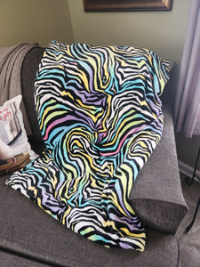 Throw Blanket - Zebra, Black on Pastel Rainbow Blend Sew Lush