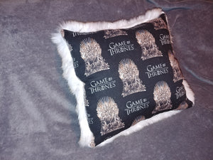 Pillow - 14x14 - Game of Thrones - Throne Cotton::Ivory Faux Fur