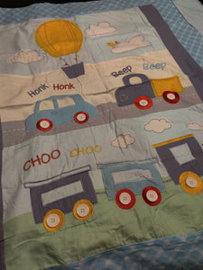 Baby Blanket - Travel "Honk, Honk - Beep, Beep" Flannel Panel::Blue Flannel