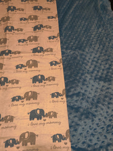 Receiving Blanket - I Love Mommy Blue & Grey Elephant Flannel::Blue Bumpy