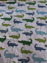 Receiving Blanket - Alligators, Blue & Green Flannel::Blue & Green Feathering Minky