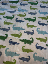 Receiving Blanket - Alligators, Blue & Green Flannel::Blue & Green Feathering Minky