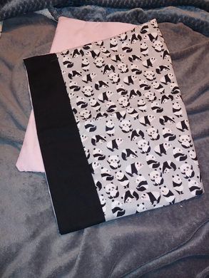 Pillowcase - Pandas, Rolling on Pink Flannel w/Black Cotton::Lt Pink Broadcloth
