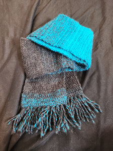 Crocheted Scarf -  Aqua & Charcoal Blend