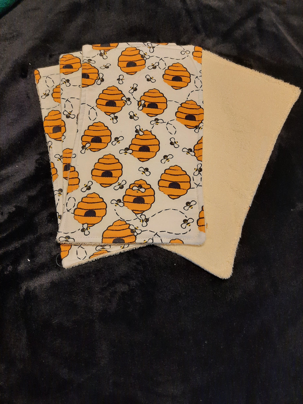 Burp Cloth - 4 Pack - Bees and Hives on White Flannel::Light Yellow Terry Cloth