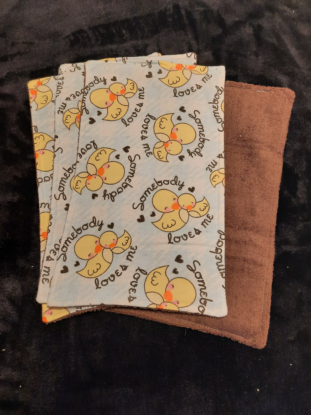 Burp Cloth - 4 Pack - Duck Love on Light Blue Flannel::Brown Terry Cloth