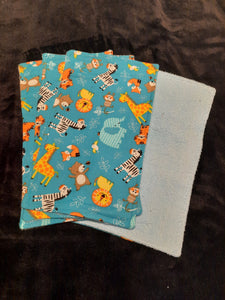 Burp Cloth - 4 Pack - Zoo Critters on Turquoise Flannel::Light Blue Terry Cloth