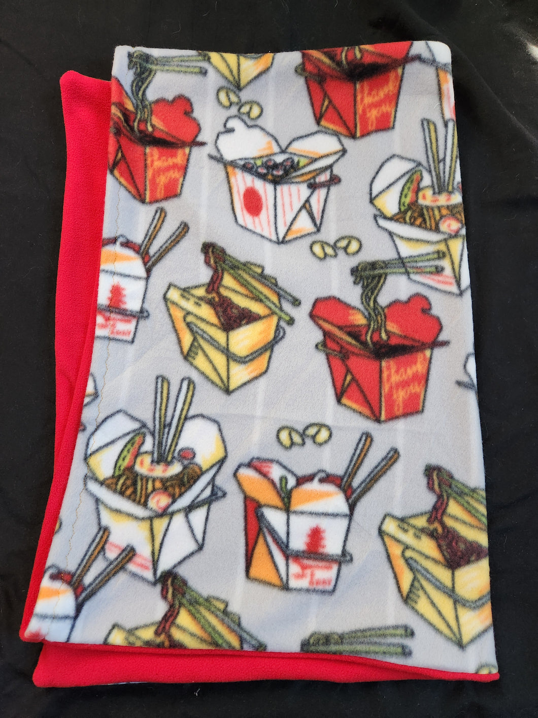 Pillowcase - Chinese Takeout on Grey Fleece::Red Fleece
