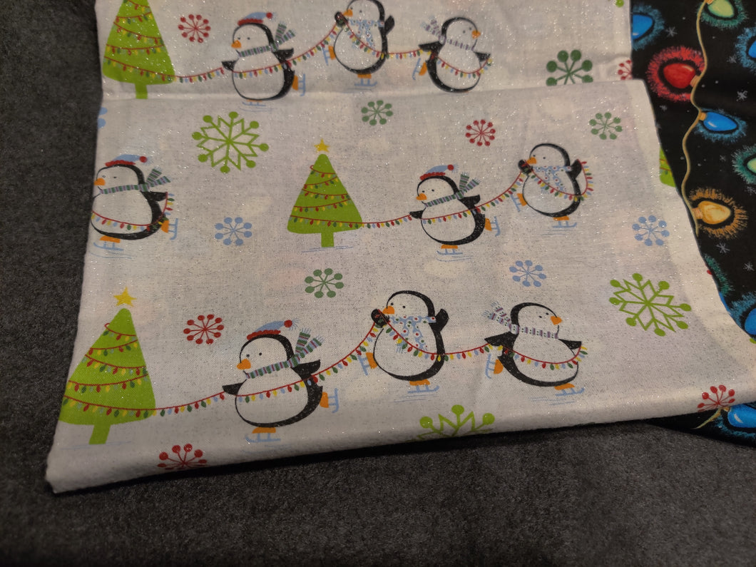 Pillowcase - Holiday - Christmas Penguins Glitter Cotton::Christmas Lights Black Cotton
