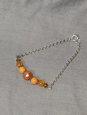 Kid Bracelet - Copper Pearl, Light Orange Bead, Clear Orange Bead, Tan Crystal
