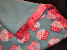 Pillowcase - Cupcakes, Aqua Fleece w/Pink Fleece::Aqua Ultra Cuddle w/Pink Fleece