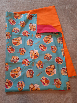 Licensed Pillowcase - Disney's Hercules Character Bubbles on Aqua Cotton::Orange Cotton w/Hot Pink Cotton