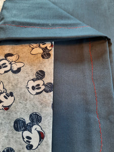 Licensed Pillowcase - Disney's Mickey & Minnie Navy Sketch on Grey Cotton w/Navy Cotton::Navy Cotton
