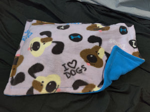 Small Dog Bed - I Love Dogs Purple Fleece::Bright Turquoise Fleece