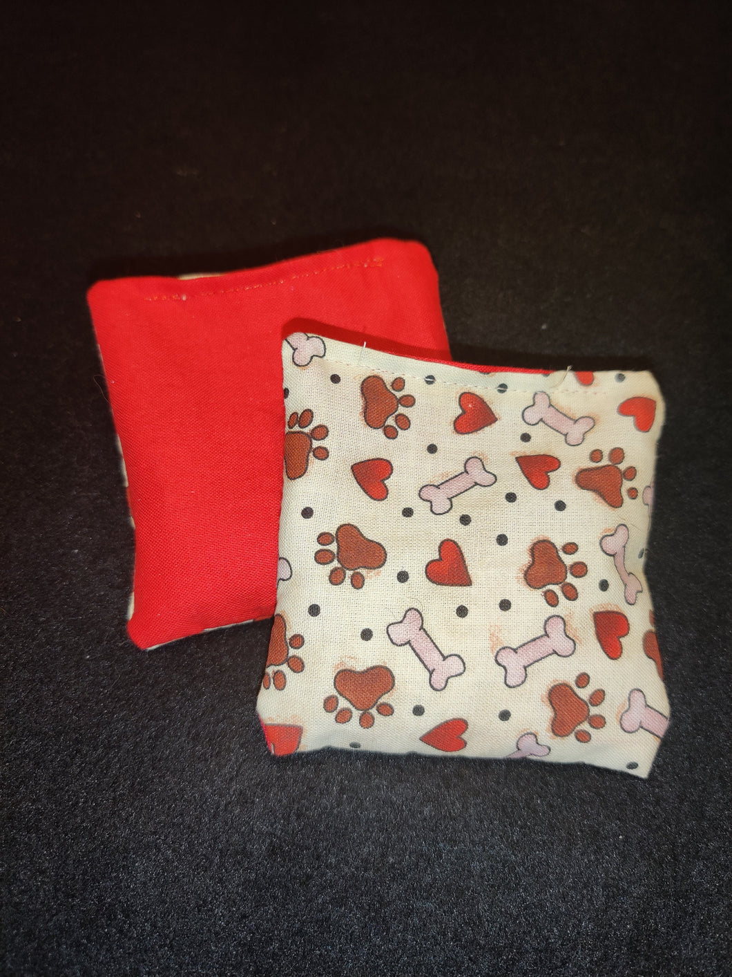 HAND WARMER PAIR (Small-Kids) - Dogs, Paws, Bones & Hearts Cotton::Red Cotton