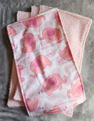 Burp Cloth - 4 Pack - Elephants, Pinks on White Flannel::Light Pink Terry Cloth