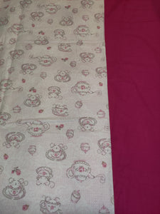 Receiving Blanket - Mice in Teacups, Pink Flowers on White Flannel::Dark Pink Flannel