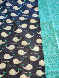 Receiving Blanket - Whales, Navy & Mint Cotton::Mint Bubbles Cotton
