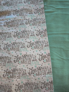 Receiving Blanket - "Love You to the Moon & Back" Aqua & Grey Flannel::Aqua Flannel