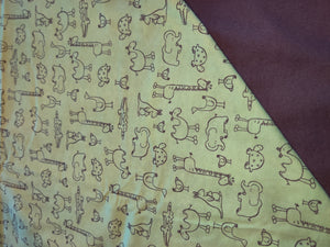 Receiving Blanket - Jungle Animals, Brown Outlines on Green Flannel::Brown Flannel