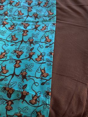 Receiving Blanket - Monkeys, Hanging in Turquoise Flannel::Brown Flannel