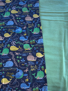 Receiving Blanket - Sea Creatures, Blue Flannel::Aqua Flannel