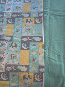 Receiving Blanket - Elephant & Monkey, Sleeping Aqua, Yellow & Grey Block Flannel::Aqua Flannel