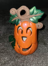 Ceramic Fall / Halloween Decoration - Jack-O-Lantern Pumpkin w/Leaves on Left
