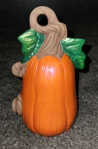 Ceramic Fall / Halloween Decoration - Jack-O-Lantern Pumpkin w/Leaves on Right
