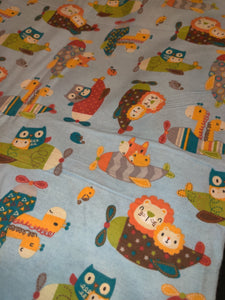 Receiving Blanket - Critters in Planes Flannel::Teal, Orange, Green, Red Chevron Flannel