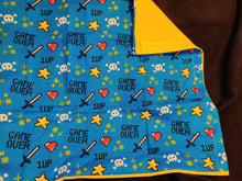 Pillowcase - Game Over, 1 Up Gamer Blue Cotton::Yellow Cotton