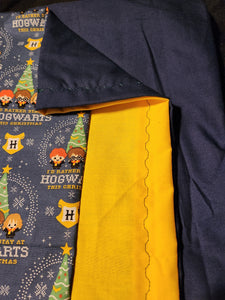 Licensed Pillowcase - Harry Potter, Festive Holiday on Navy Cotton w/ Yellow Cotton::Navy Cotton