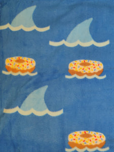 Throw Blanket - Shark Fins & Donuts on Blue Fleece::Matching Fleece