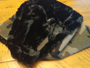 Lux Infinity Scarf - Camo Fleece::Black Faux Fur