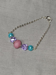 Kid Bracelet - Matte Pink Crystal, Light Purple Crystal, Turquoise Pearl
