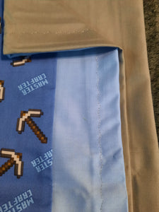 Licensed Pillowcase - Minecraft, "Master Crafter" Pickaxe Cotton w/Lt Blue Cotton::Grey Cotton