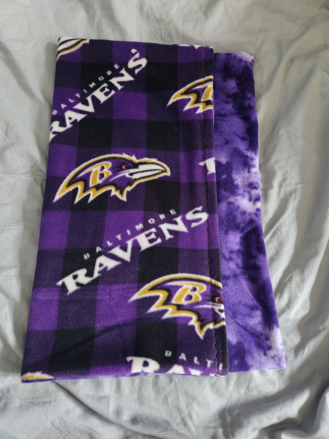 Licensed Pillowcase - NFL Baltimore Ravens on Purple Buffalo Plaid Fleece::Purple Tie Dye Fleece