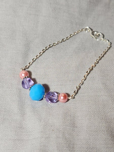 Kid Bracelet - Opaque Blue Crystal, Lilac Purple Crystal, Pink Pearl