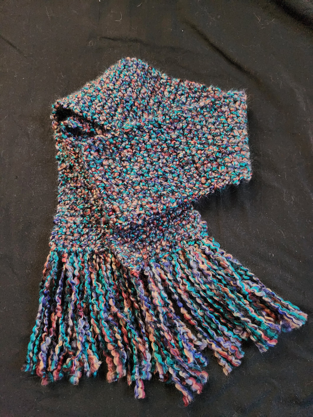 Crocheted Scarf - Teal, Purple, Brown Blend